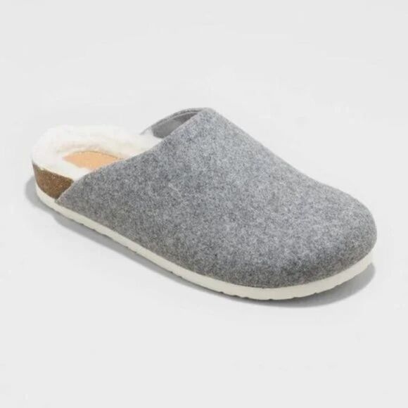 Universal Thread Women's Bev Felt with Fur Mules Warm Flats Gray - Picture 1 of 8